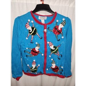 Christmas Sweater Tiara International‎ Zipper Cardigan Santa